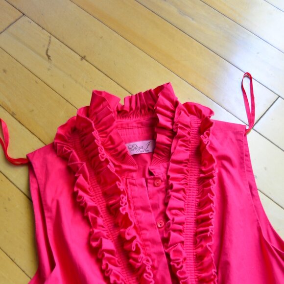 ELIZA J New York Size 14 Ruffle Chest Shift Dress Party Evening Wear Tie Waist - Picture 2 of 13